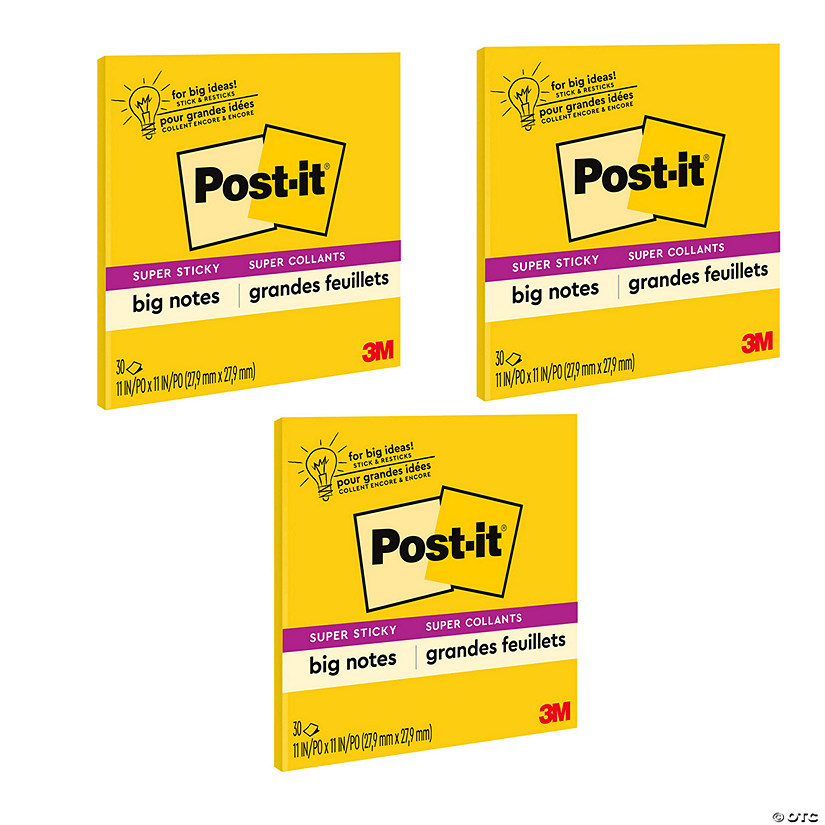Post-it Super Sticky Big Note, 11 in. x 11 in., Yellow, 30 Sheets/Pad, Pack of 3 Image