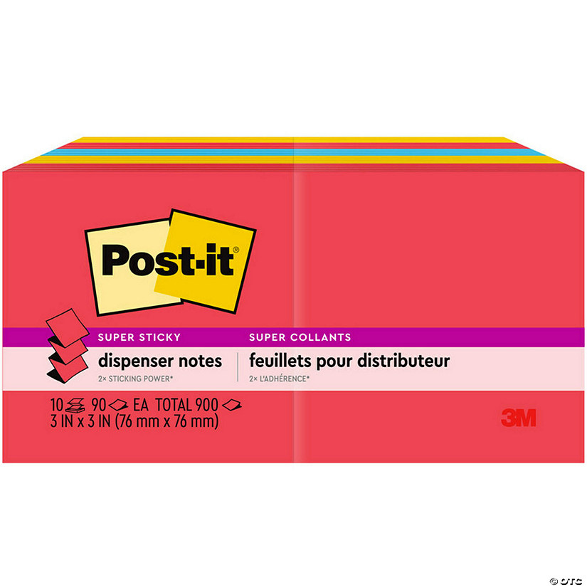Post-it Super Sticky Dispenser Pop-up Notes, 3 in x 3 in, Playful Primaries Collection, 10 Pads Image