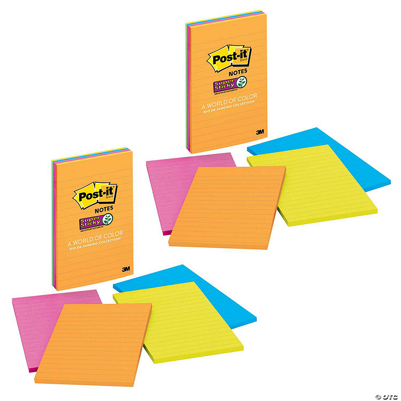 Post-it Super Sticky Notes, 4" x 6", Rio de Janeiro Collection, Lined, 4 Pads/Pack, 2 Packs Image