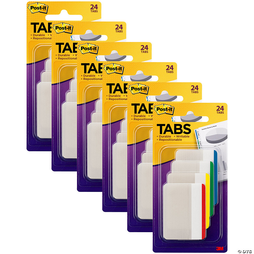 Postit Tabs, Assorted Primary Colors, 24 Per Pack, 6 Packs Oriental