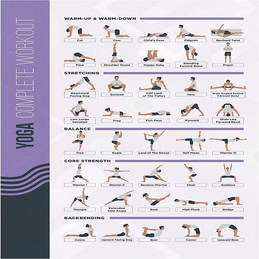 4 Pack - Pilates Workout Volume 1 & 2 + Yoga Poses Volume 1 & 2 - Exercise  Poster Set 18 x 24 LAMINATED