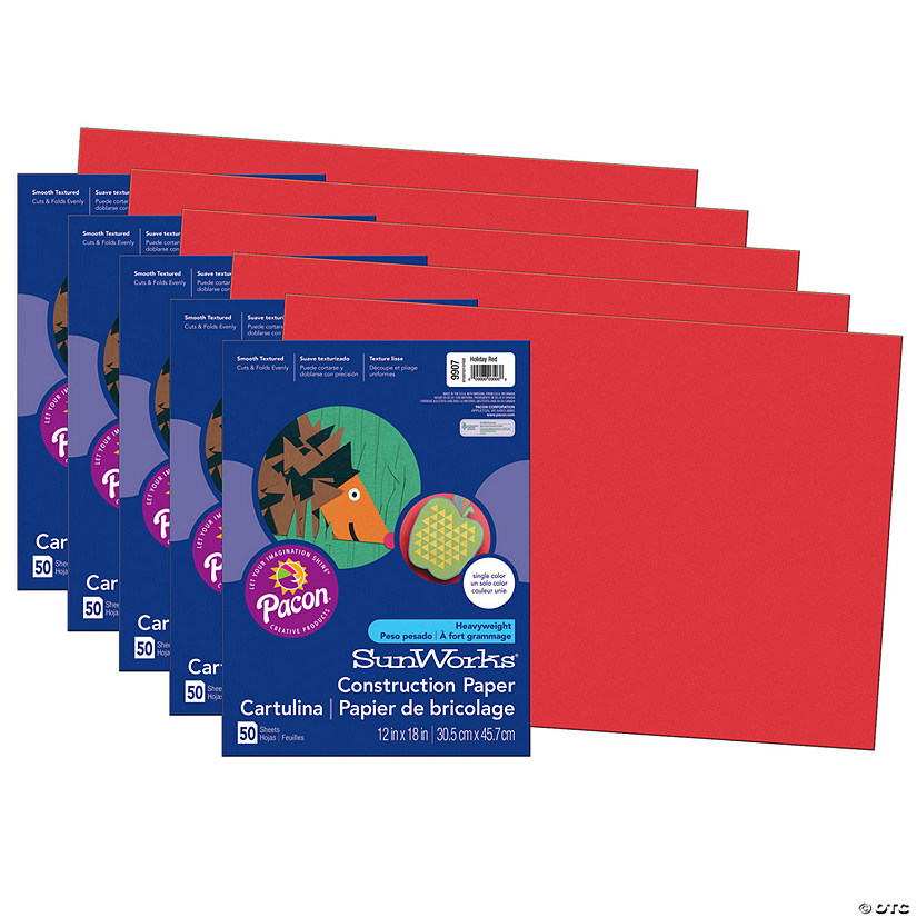 Prang Construction Paper, Holiday Red, 12" x 18", 50 Sheets Per Pack, 5 Packs Image