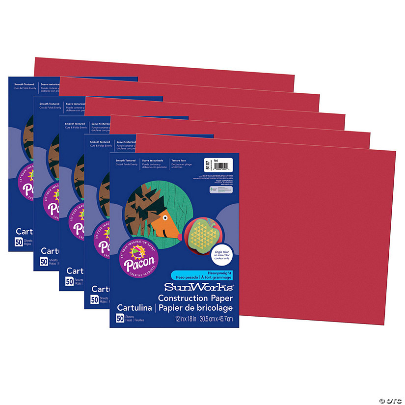 Prang Construction Paper, Red, 12" x 18", 50 Sheets Per Pack, 5 Packs Image
