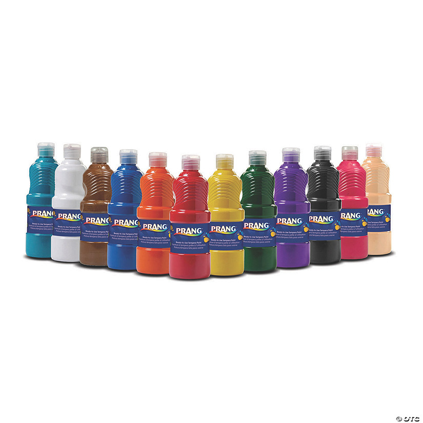 Prang® Tempera Paint Set, Assorted Colors, 16 oz Bottles, Set of 12