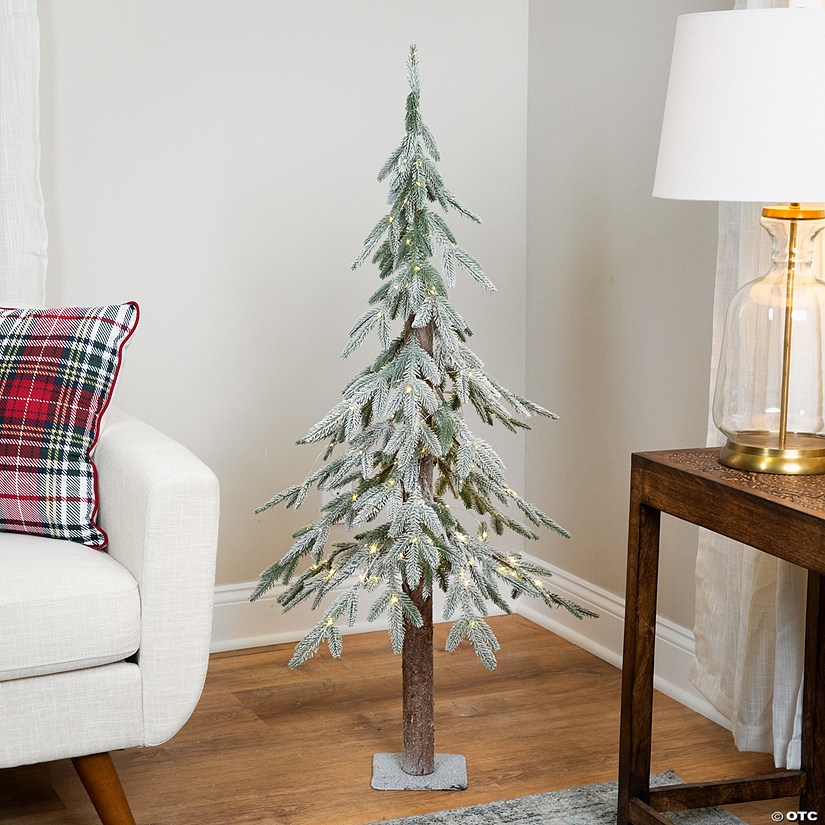 Pre-Lit Alpine Flocked Artificial Christmas Tree - 4' - Clear LED Lights Image