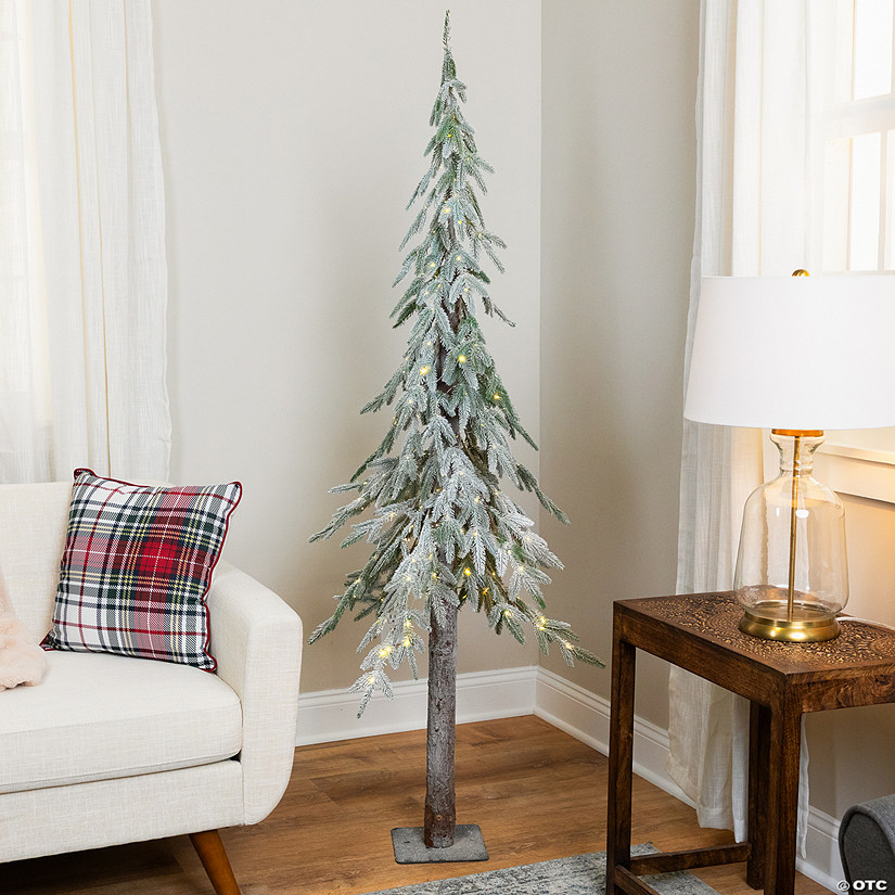 Pre-Lit Alpine Flocked Artificial Christmas Tree - 6' - Clear LED Lights Image