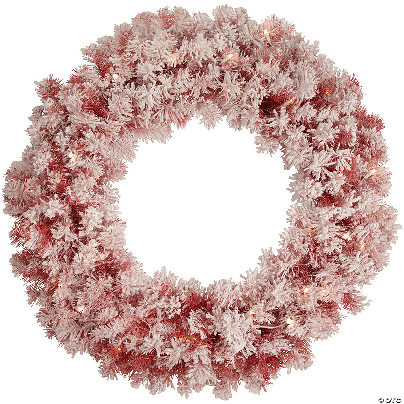 Pre-Lit Flocked Red Artificial Christmas Wreath  36 Inch  Clear Lights Image