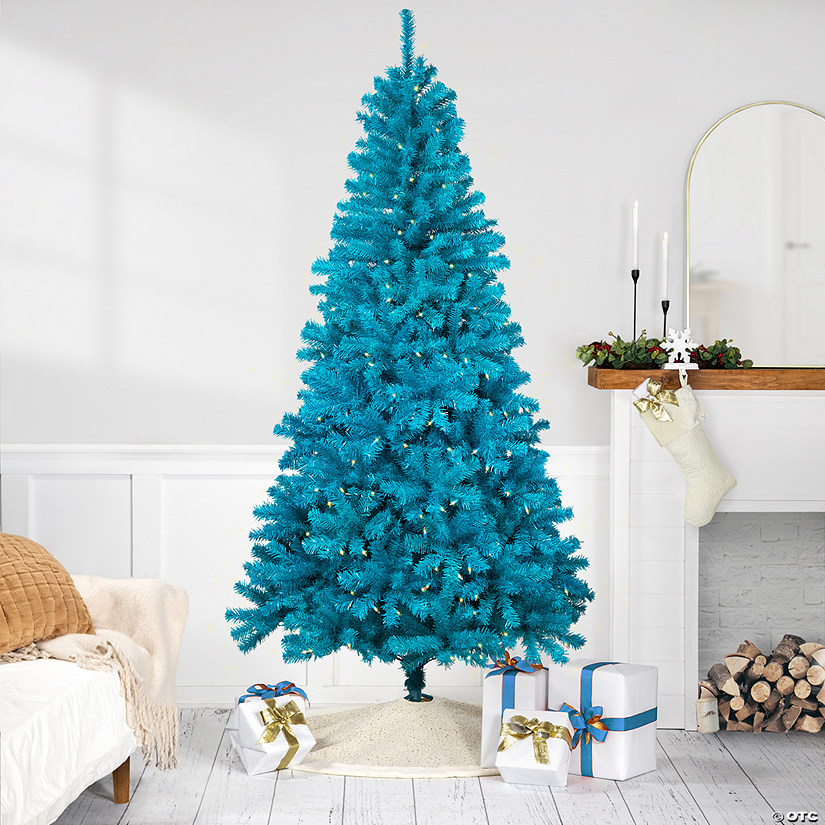 Pre-Lit Medium Artificial Pine Christmas Tree - 7' - Turquoise - Clear Lights Image