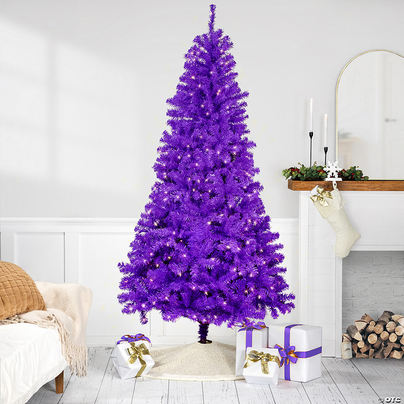 Pre-Lit Medium Pine Artificial Christmas Tree - 6' - Purple - Clear Lights Image
