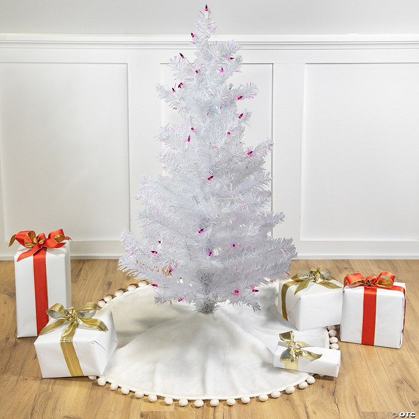 Pre-Lit Medium White Iridescent Pine Artificial Christmas Tree - 3' - Blue Lights Image