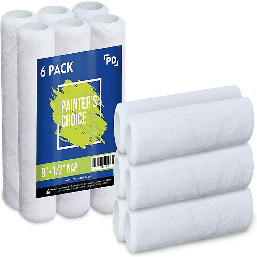 Precision Defined Paint Roller Covers 9Inch, 6Pack, Replacement (1/2