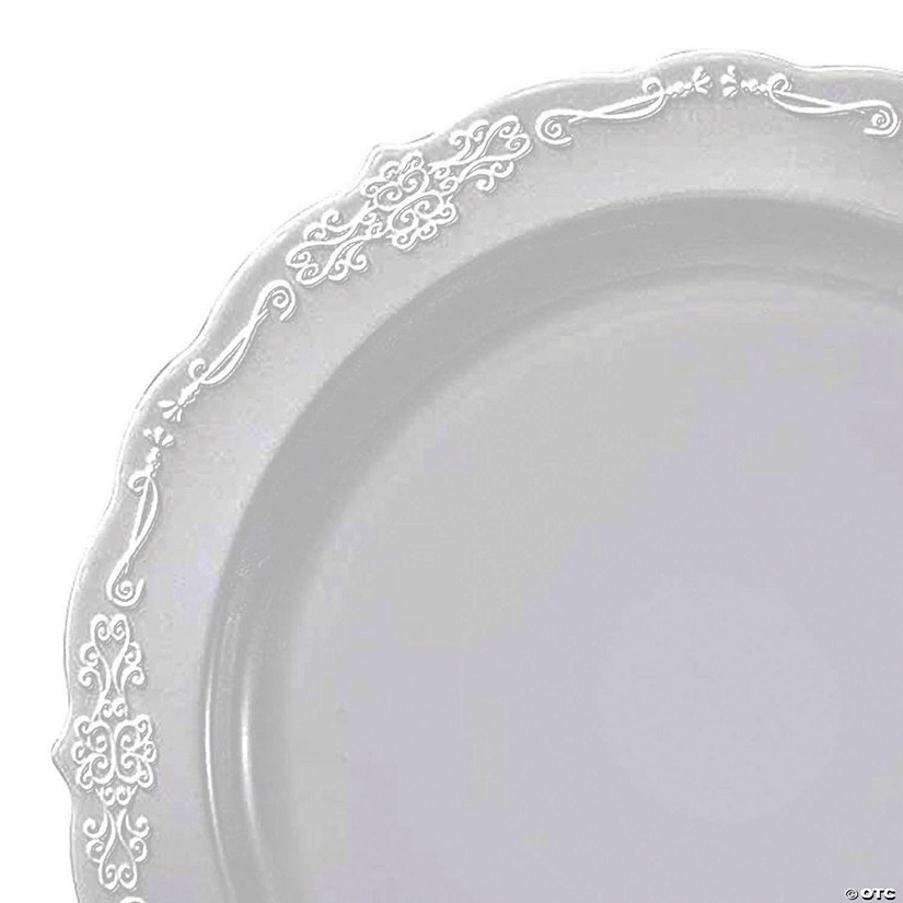 Premium 10" Clear Vintage Round Disposable Plastic Dinner Plates (120 Plates) Image