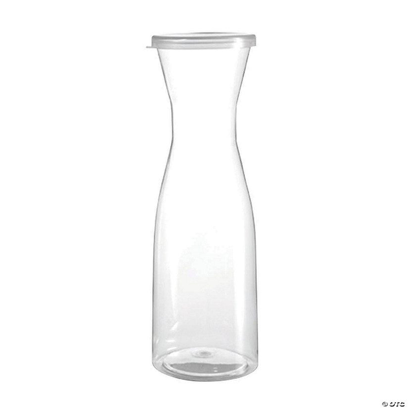 Premium 35 oz. Clear Large Disposable Plastic Wine Carafes with Lids (12 Carafes) Image