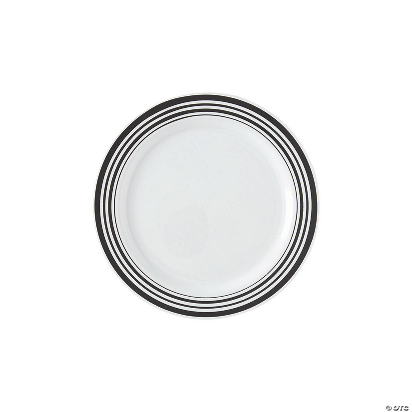Premium Black & White Striped Plastic Dessert Plates &#8211; 25 Ct. Image