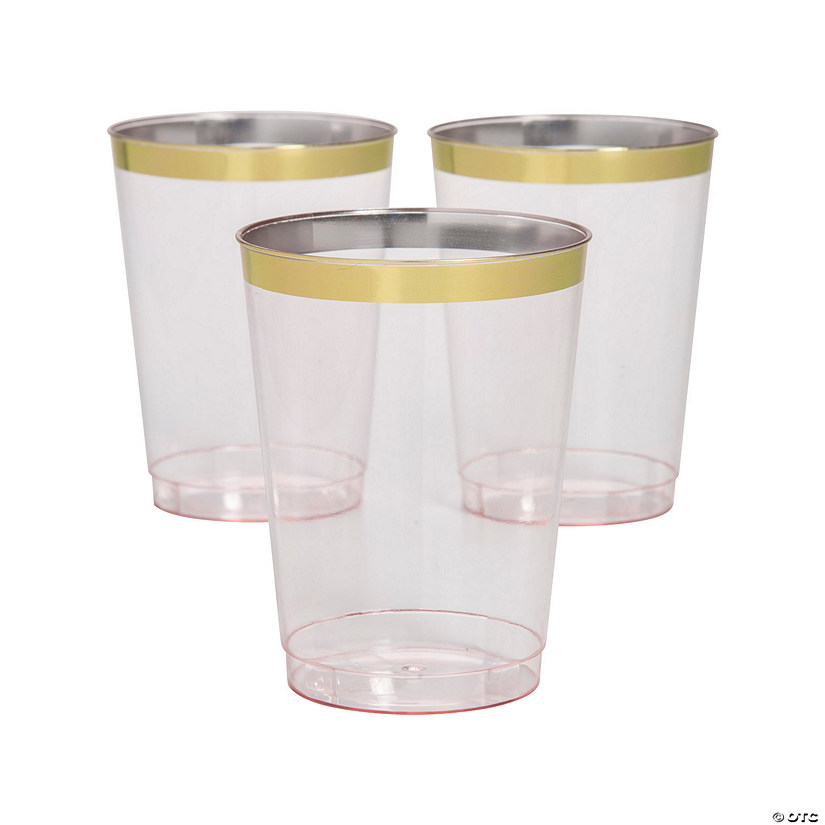 Premium Blush BPA-Free Plastic Cups with Gold Trim - 25 Ct.