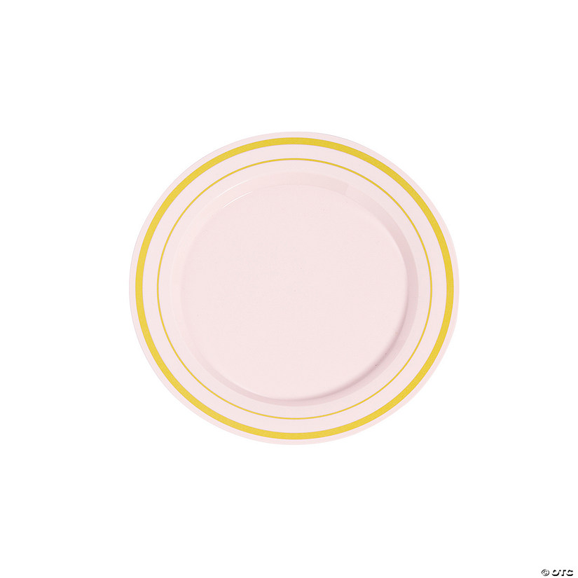 Premium Blush Plastic Dessert Plates with Gold Trim - 25 Ct. Image