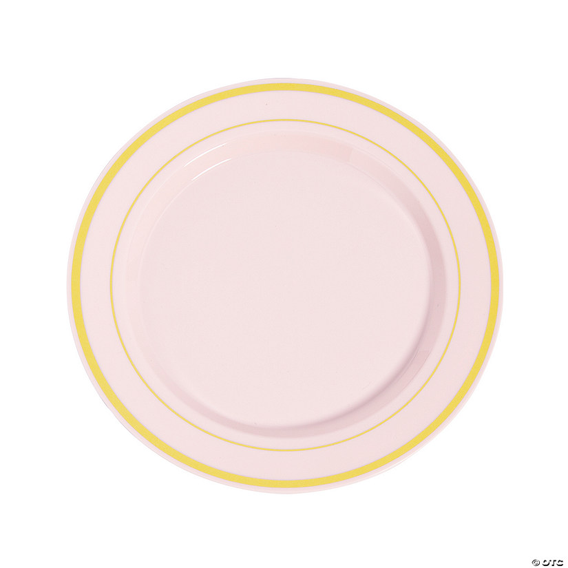 Premium Blush Plastic Dinner Plates with Gold Trim - 25 Ct. Image
