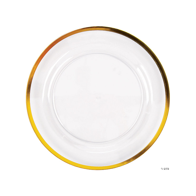 Premium Clear Plastic Dinner Plates with Gold Trim - 25 Ct. Image