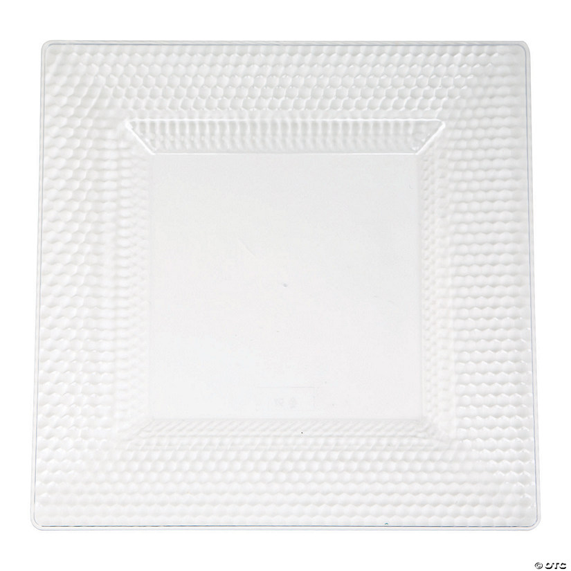 Premium Clear Square Plastic Dinner Plates with Honeycomb Border - 10 Ct. Image