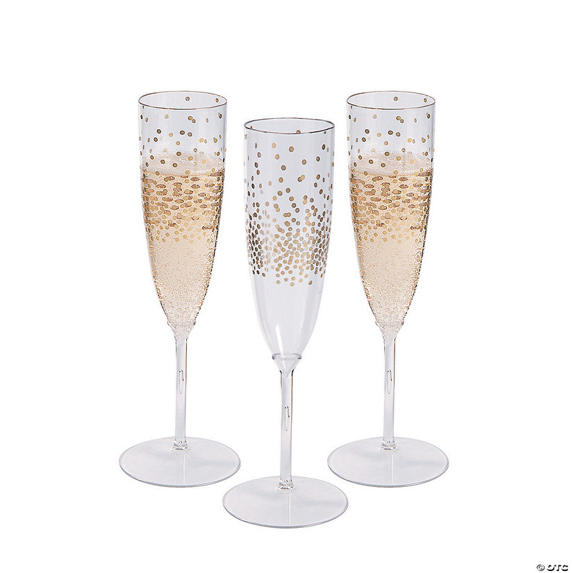 Premium Gold Dot Plastic Champagne Flutes - 25 Ct. Image