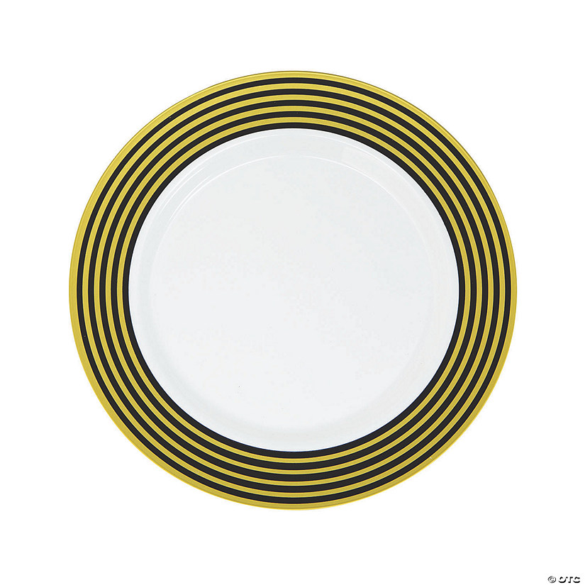 Premium Gold Stripe Plastic Dinner Plates - 10 Ct. Image