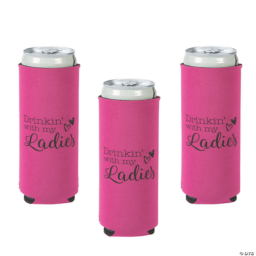 Premium Hot Pink Bachelorette Slim Fit Can Coolers - 12 Pc. Image