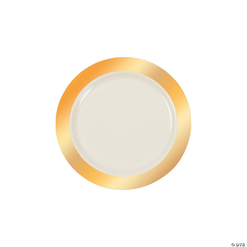 Premium Ivory Plastic Dessert Plates with Gold Trim - 25 Ct. Image