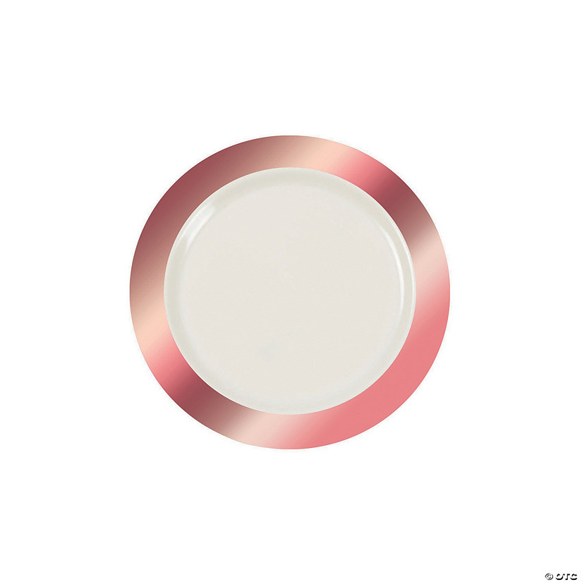 Premium Ivory Plastic Dessert Plates with Rose Gold Trim - 25 Ct. Image