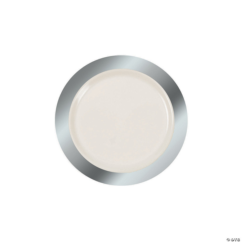 Premium Ivory Plastic Dessert Plates with Silver Trim - 25 Ct. Image