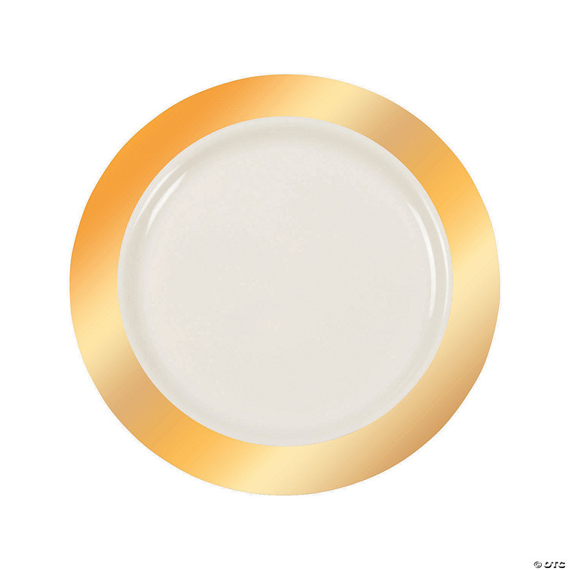 Premium Ivory Plastic Dinner Plates with Gold Trim - 25 Ct. Image