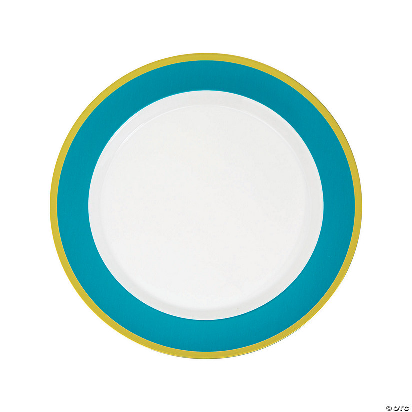 Premium Light Blue & White Plastic Dinner Plates with Gold Border - 10 Ct. Image