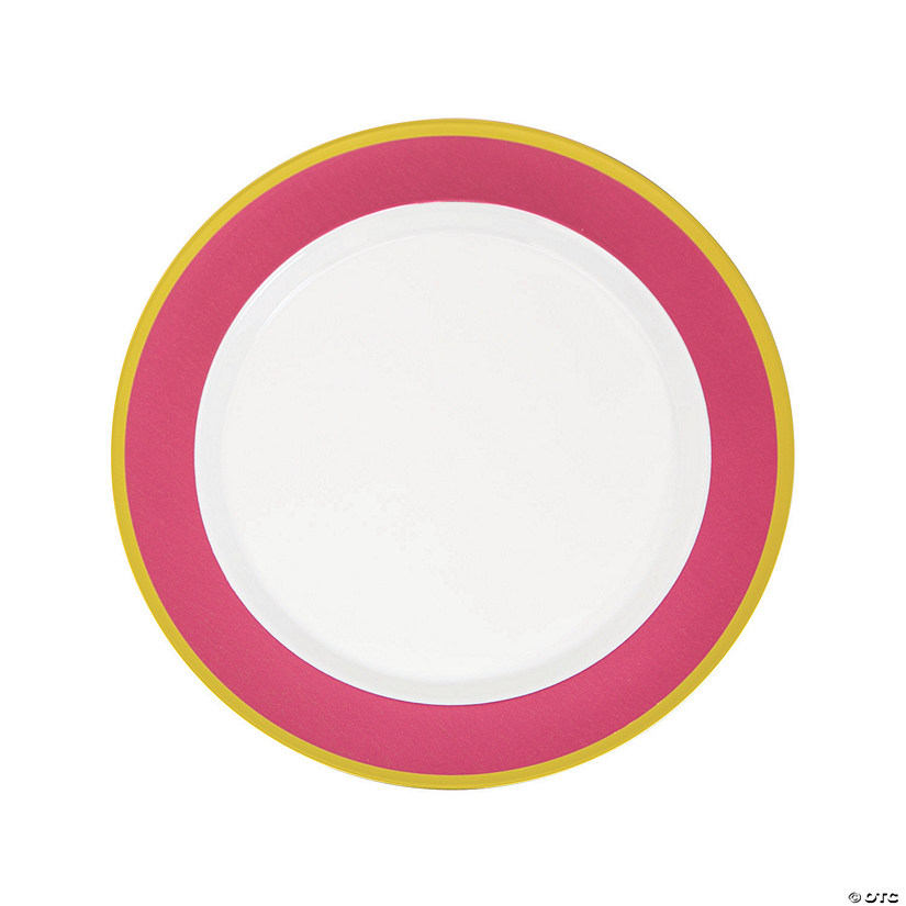 Premium Light Pink & White Plastic Dinner Plates with Gold Border - 10 Ct. Image
