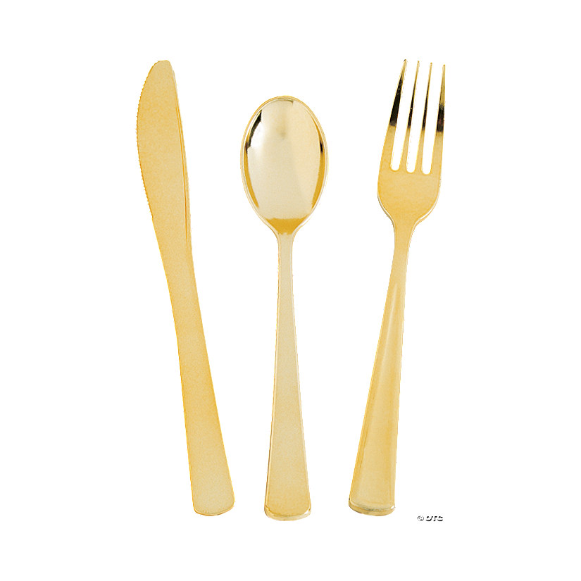 Premium Metallic Gold Plastic Cutlery Sets - 24 Ct. Image