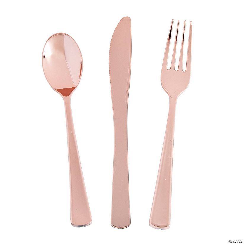 Premium Metallic Rose Gold Plastic Cutlery Sets - 24 Ct. Image