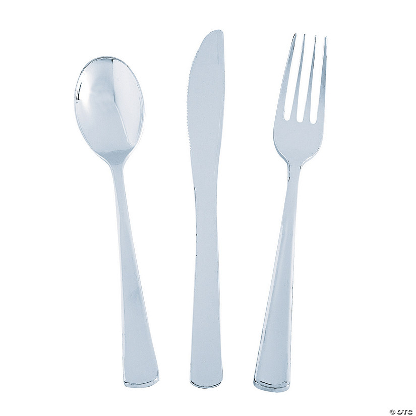Premium Metallic Silver Plastic Cutlery Sets 24 Ct. Oriental Trading