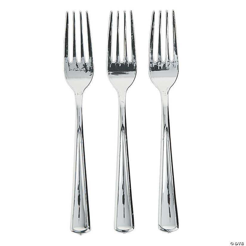 Premium Metallic Silver Plastic Forks - 24 Ct. Image