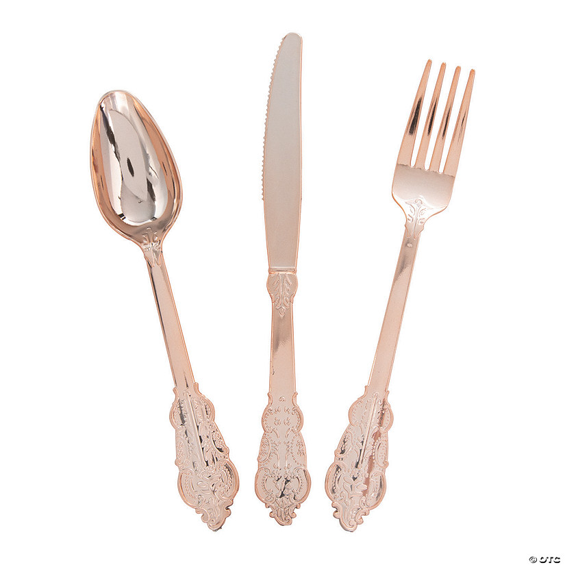 Premium Ornate Rose Gold Plastic Cutlery Sets - 24 Ct. Image