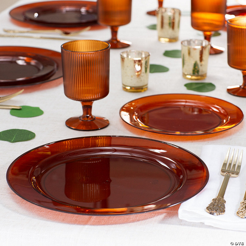 Premium Plastic Amber Ribbed Cup &amp; Tableware Kit &amp;#8211; 87 Pc. Image