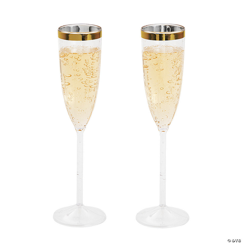 Premium Plastic Gold Trim Champagne Flutes - 12 Ct. Image