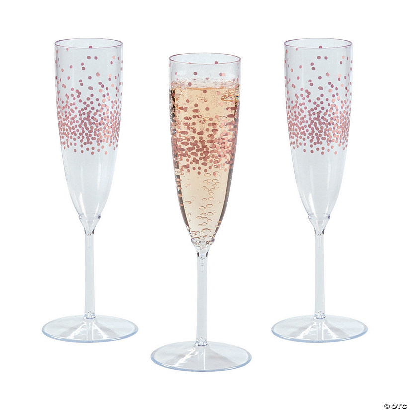 Premium Plastic Rose Gold Dot Champagne Flutes - 25 Ct. Image