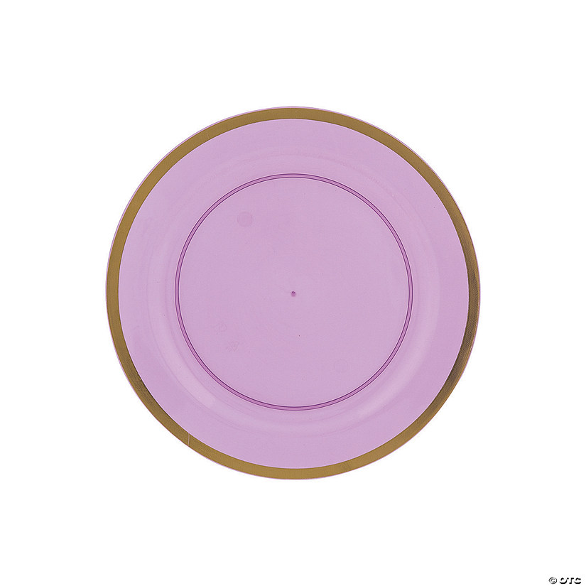 Premium Purple Plastic Dessert Plates with Gold Trim - 25 Ct. Image