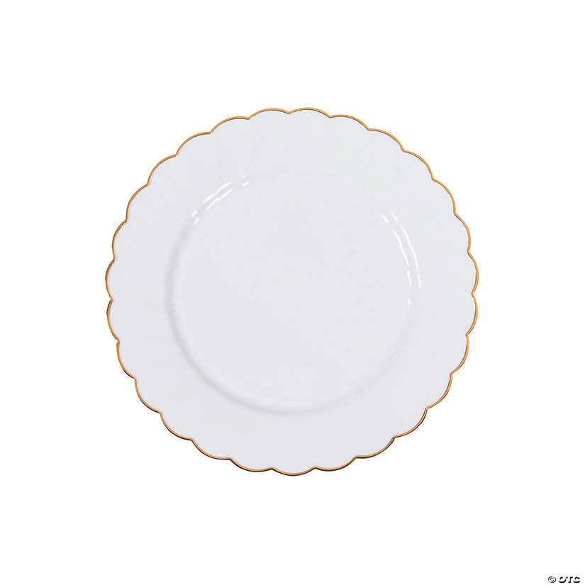 Premium White Elegance Plastic Dessert Plates with Scalloped Gold Trim - 25 Ct. Image