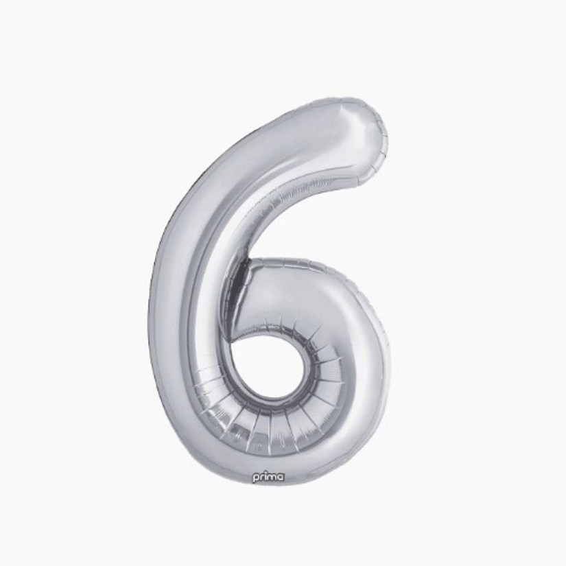 Prima - 16" - Silver - Foil Balloon Number '6' Image