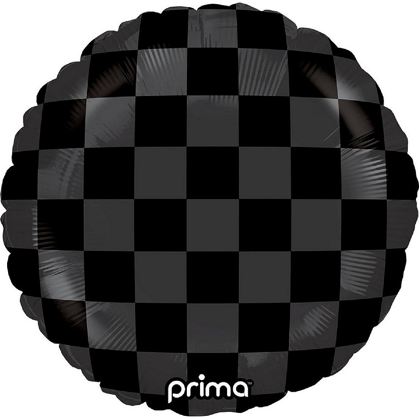 Prima - 18" - Black - Elegant Checker Print Balloon Image