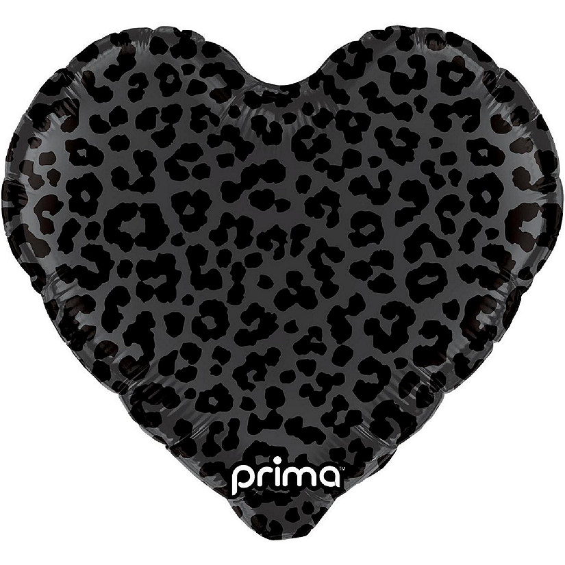 Prima - 18" - Black - Heart Leopard Print Deco Balloon Image
