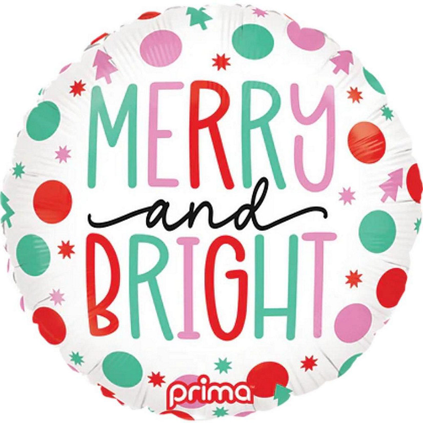 Prima - 18" - Multicolor - Merry &amp; Bright Dots Foil Balloon Image