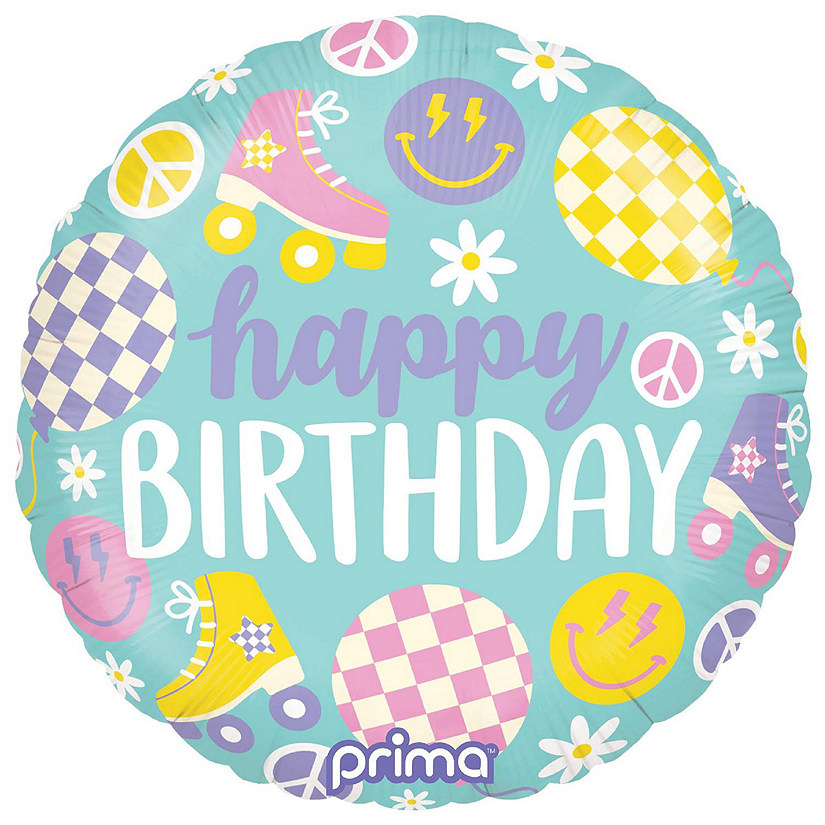 Prima - 18" - Multicolor - Round Retro Skates Balloon Image