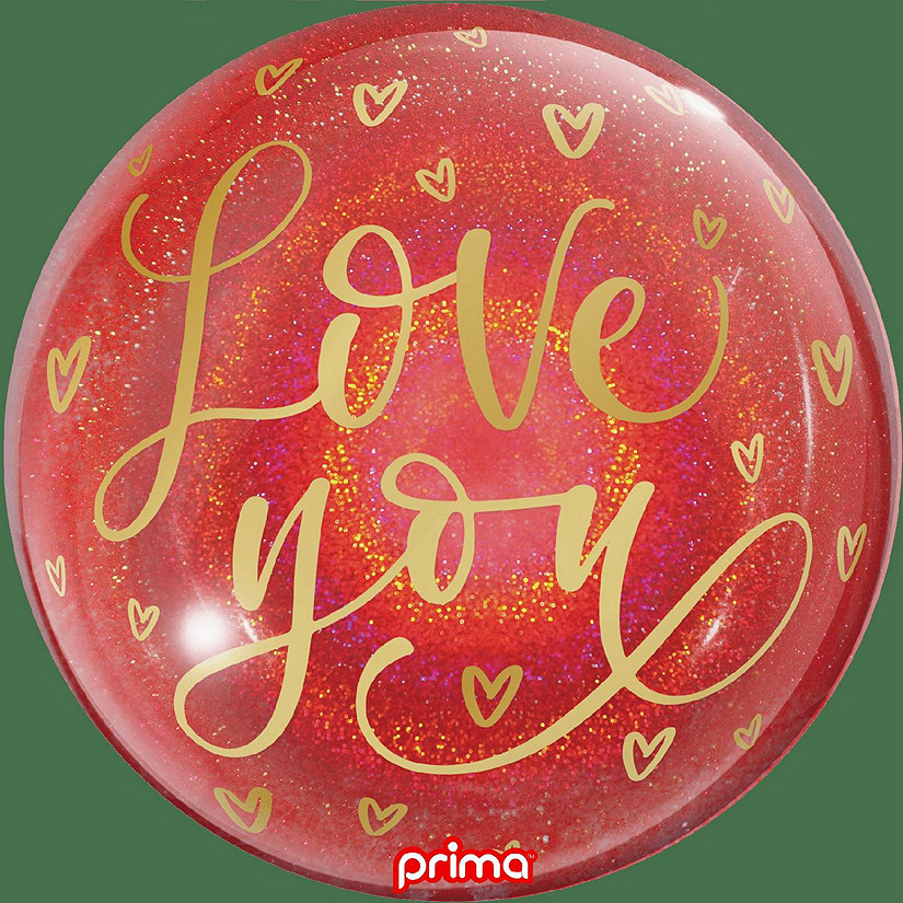 Prima - 20" - Red - Hearts Glitter Sphere Image