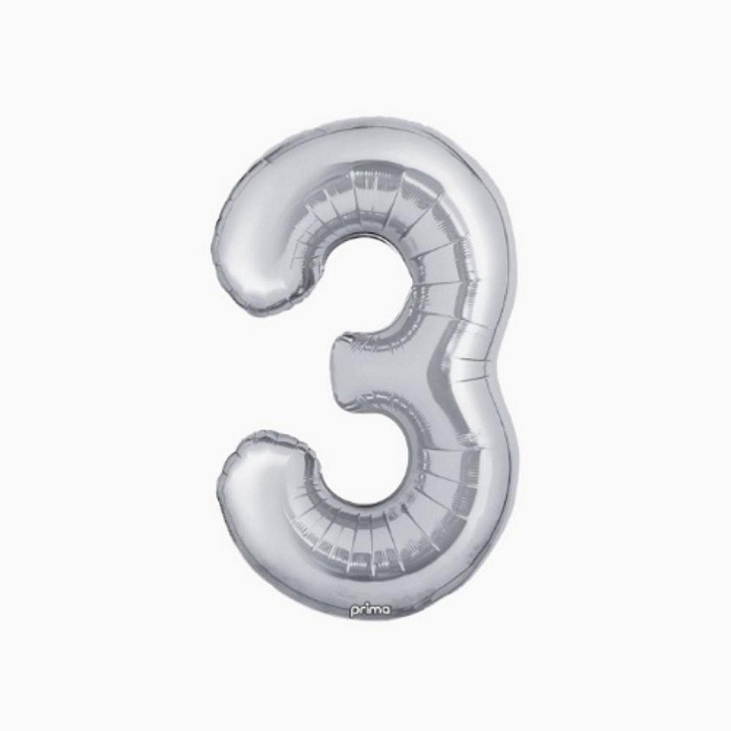 Prima - 34" - Silver - Foil Number 3 Balloon Image