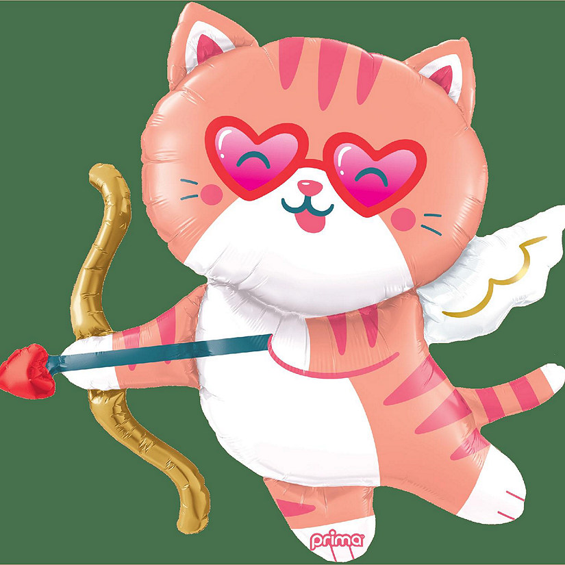 Prima - 38" - Multicolor - Cute Cat Cupid Foil Balloon Image